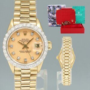WOW! Ladies Diamond Dial President 18kt Watch With Rolex Box!!!!!